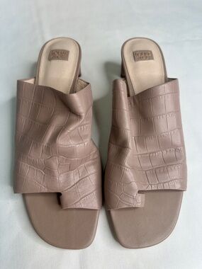 Vince Blush Taupe Croc-Embossed Leather Slide Mules
